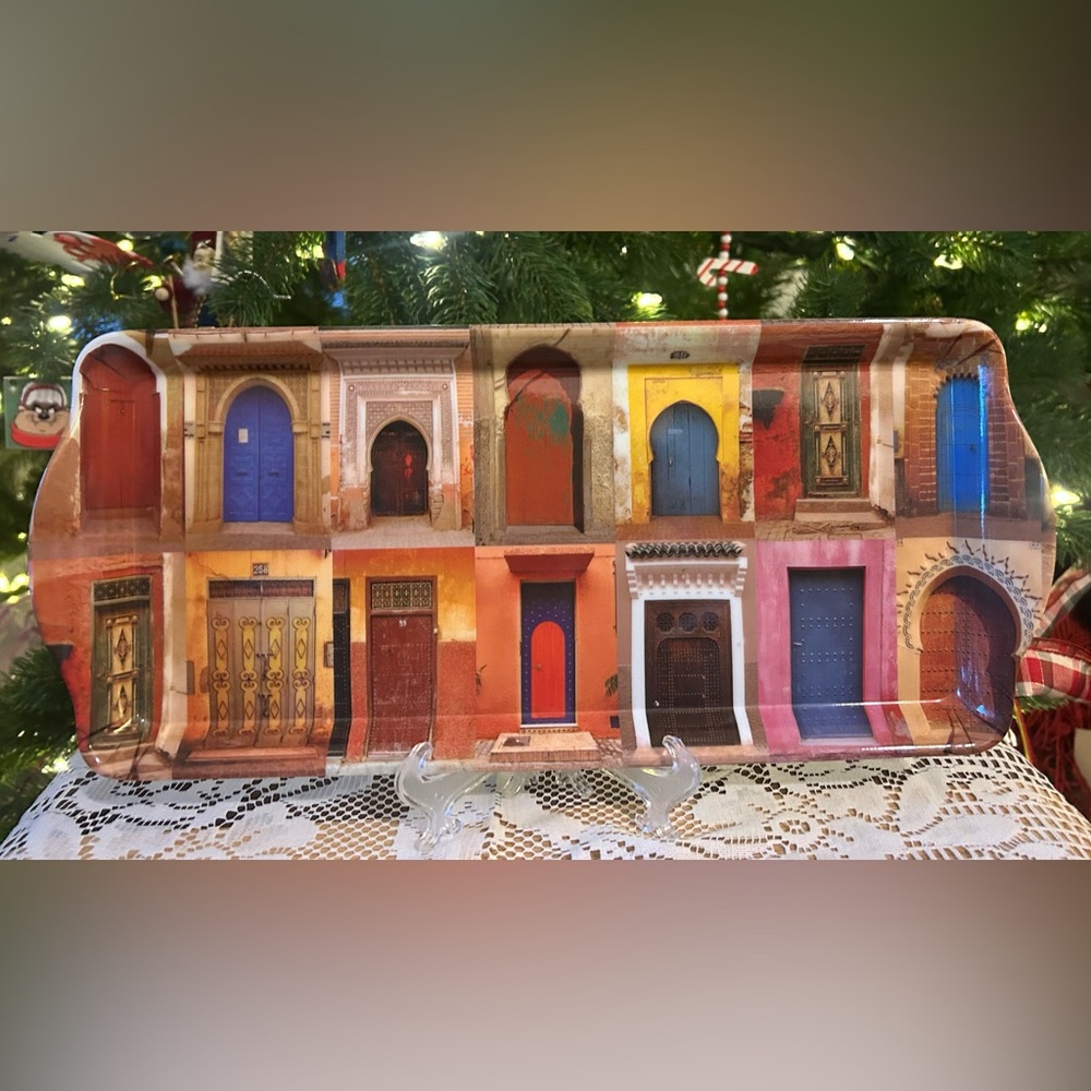4/$20🌷🕌Vibrant Easy Life Melamine Appetizer/Dessert Tray - 💙🚪Moroccan Doors 🚪💙